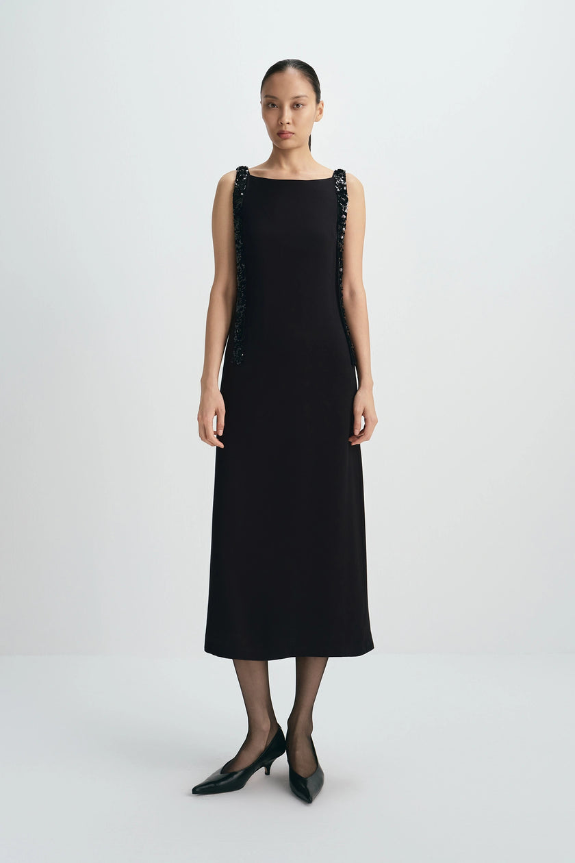 Laia Sequins Tape Tie Dress Black