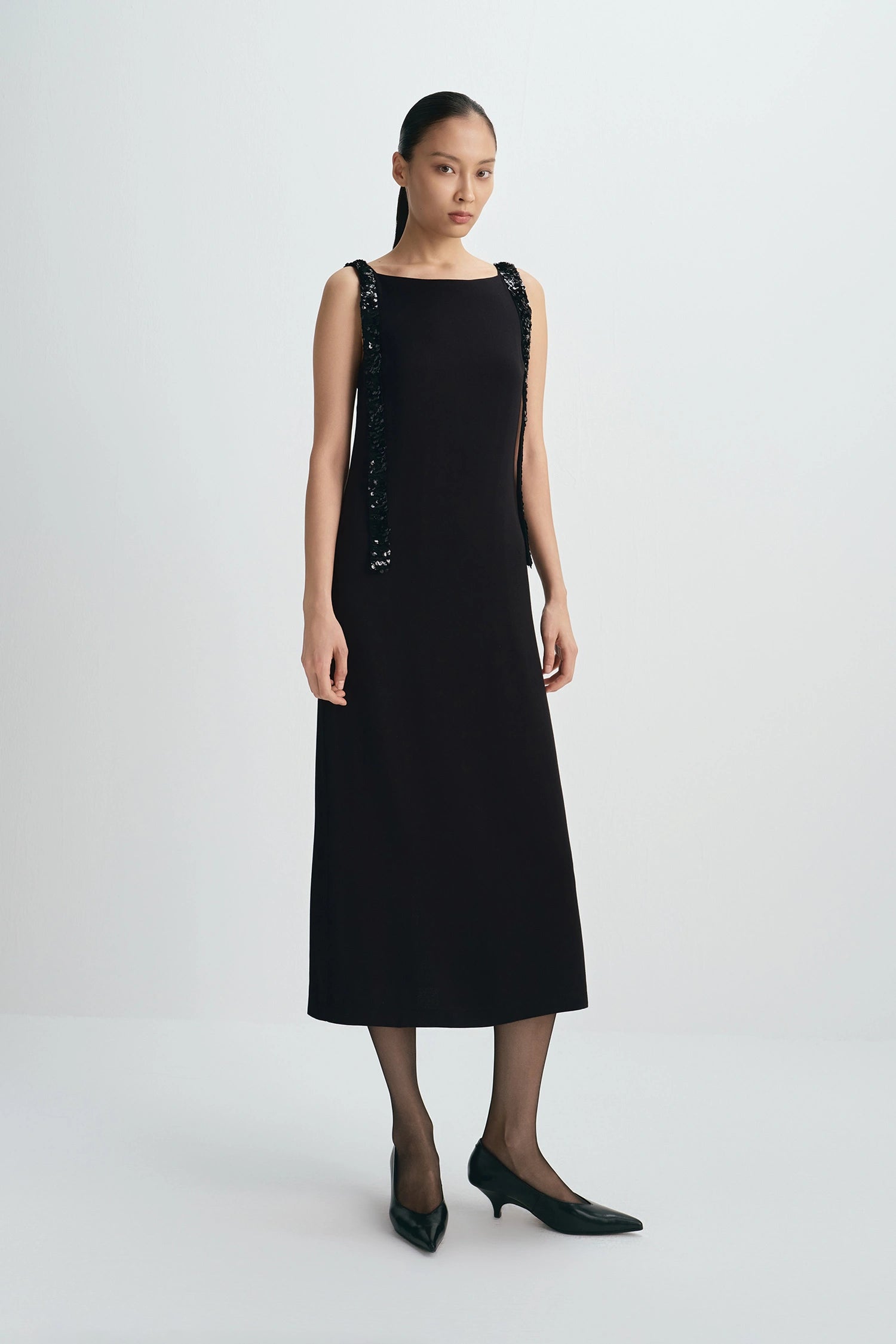 Laia Sequins Tape Tie Dress Black