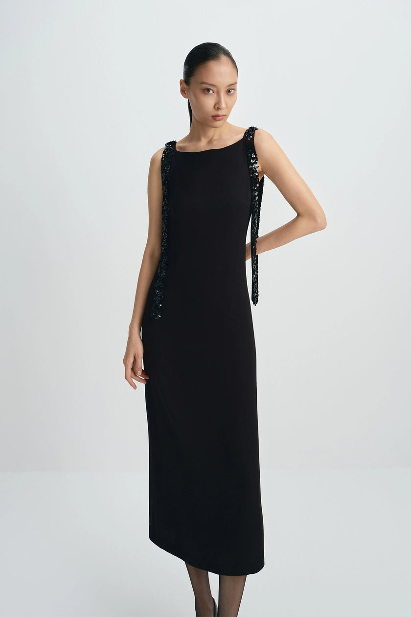 Laia Sequins Tape Tie Dress Black