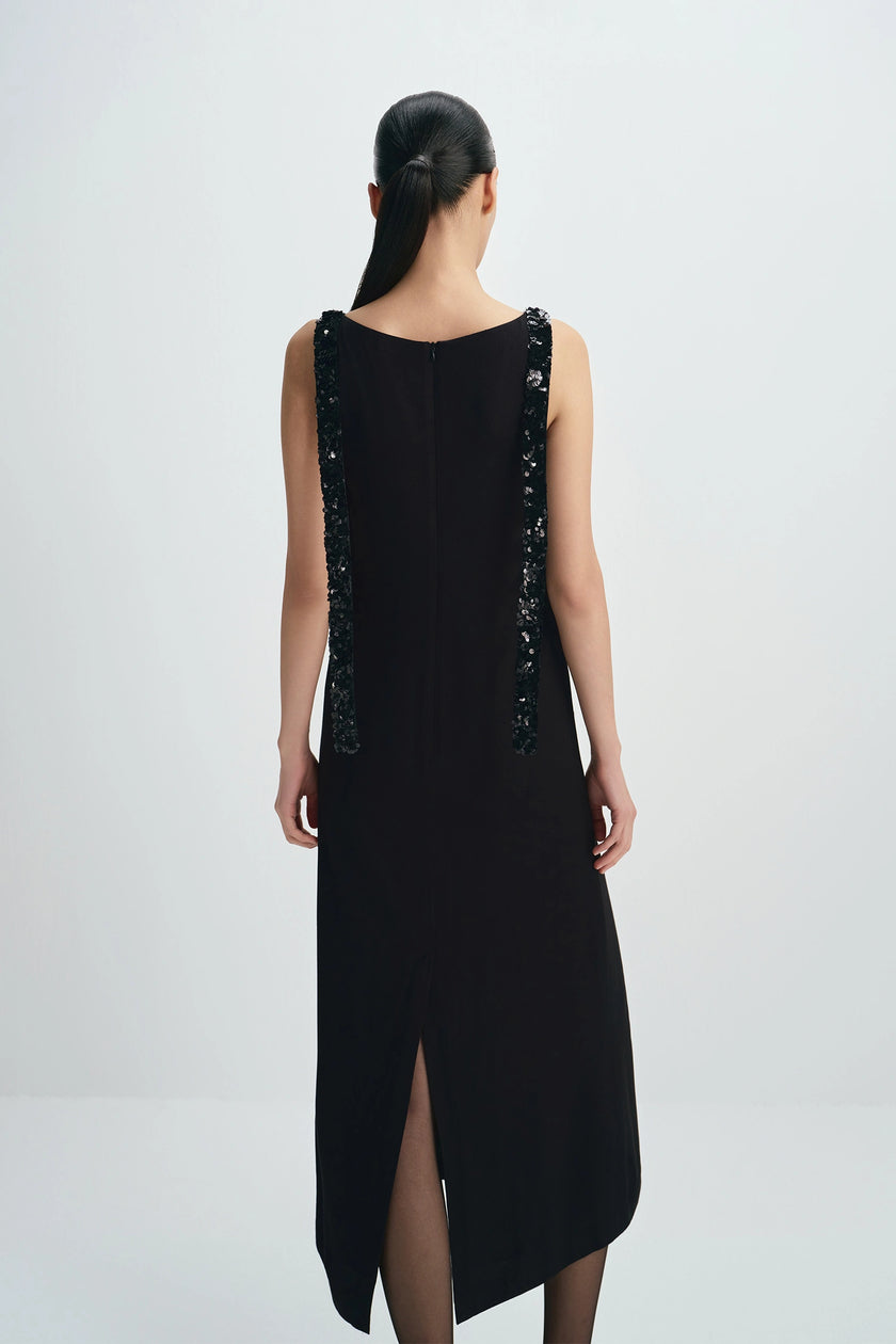 Laia Sequins Tape Tie Dress Black