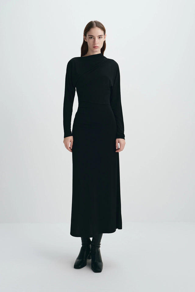 Peoria Draped Dress Black