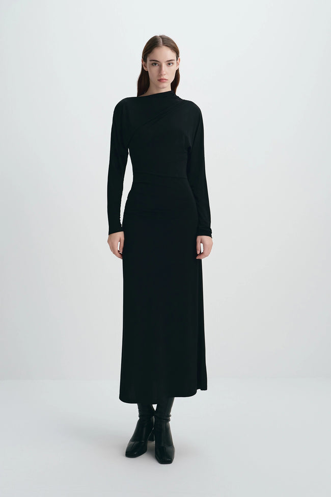 Peoria Draped Dress Black