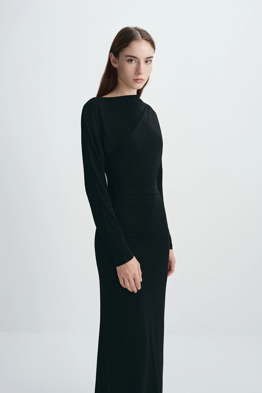 Peoria Draped Dress Black