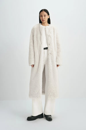 Ness Long Hair Faux Fur Coat Beige