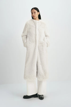Ness Long Hair Faux Fur Coat Beige