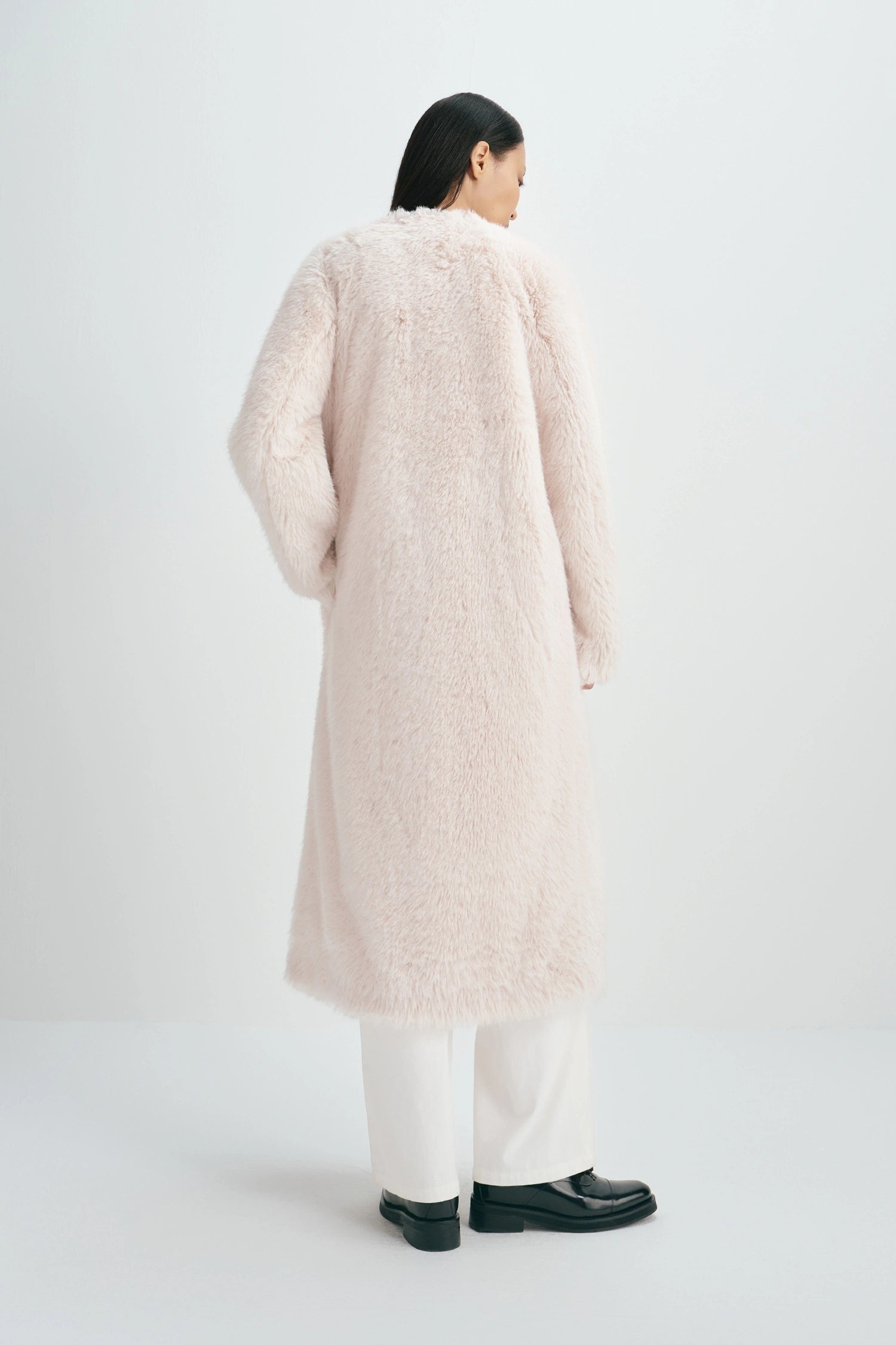 Ness Long Hair Faux Fur Coat Beige