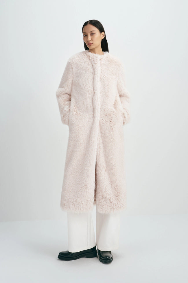 Ness Long Hair Faux Fur Coat Beige
