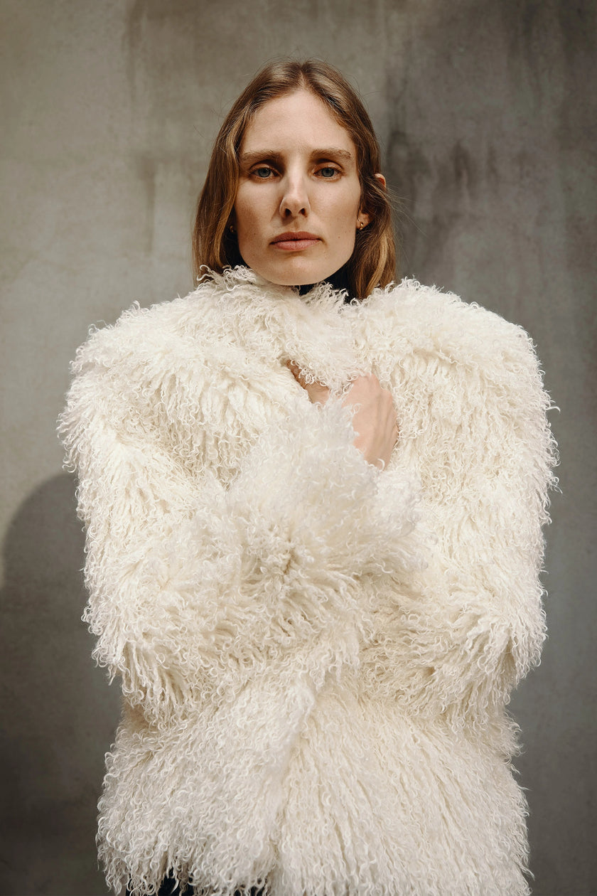 Roddie Curly Faux Fur Jacket Creme