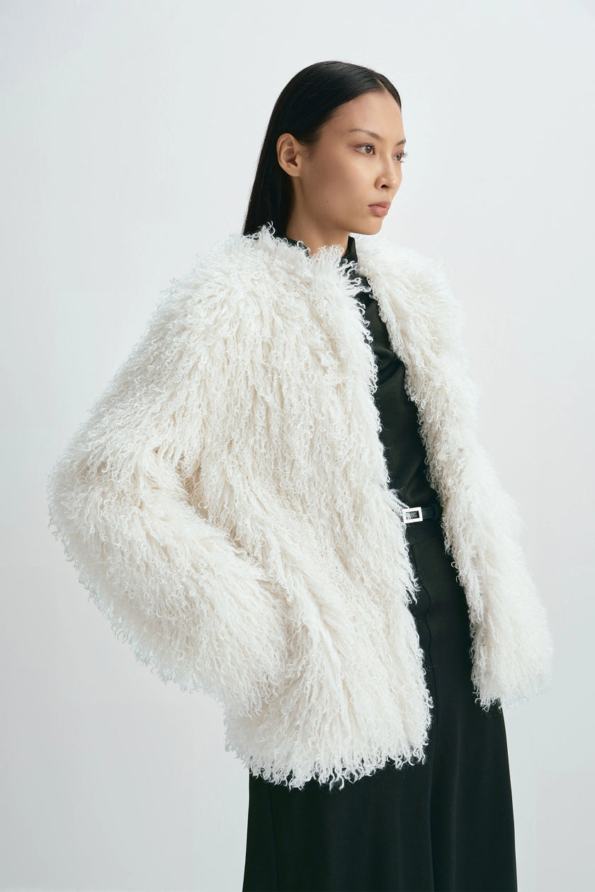 Roddie Curly Faux Fur Jacket Creme