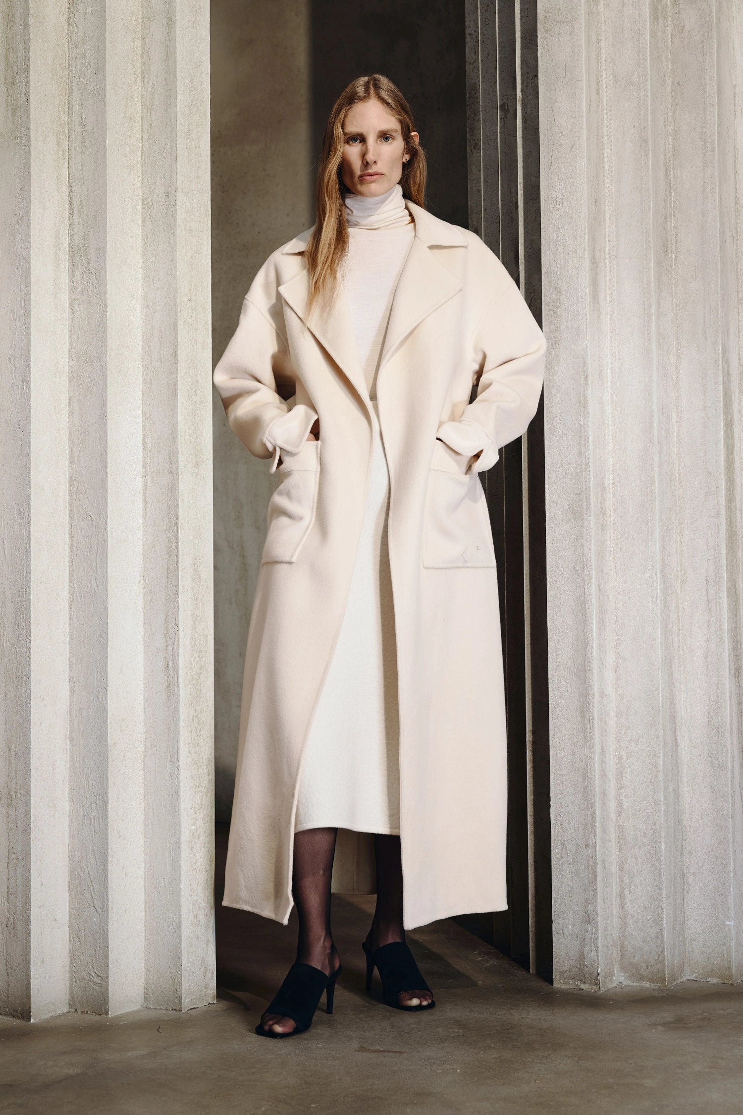 Olga Belted Handmade Coat Buttercream