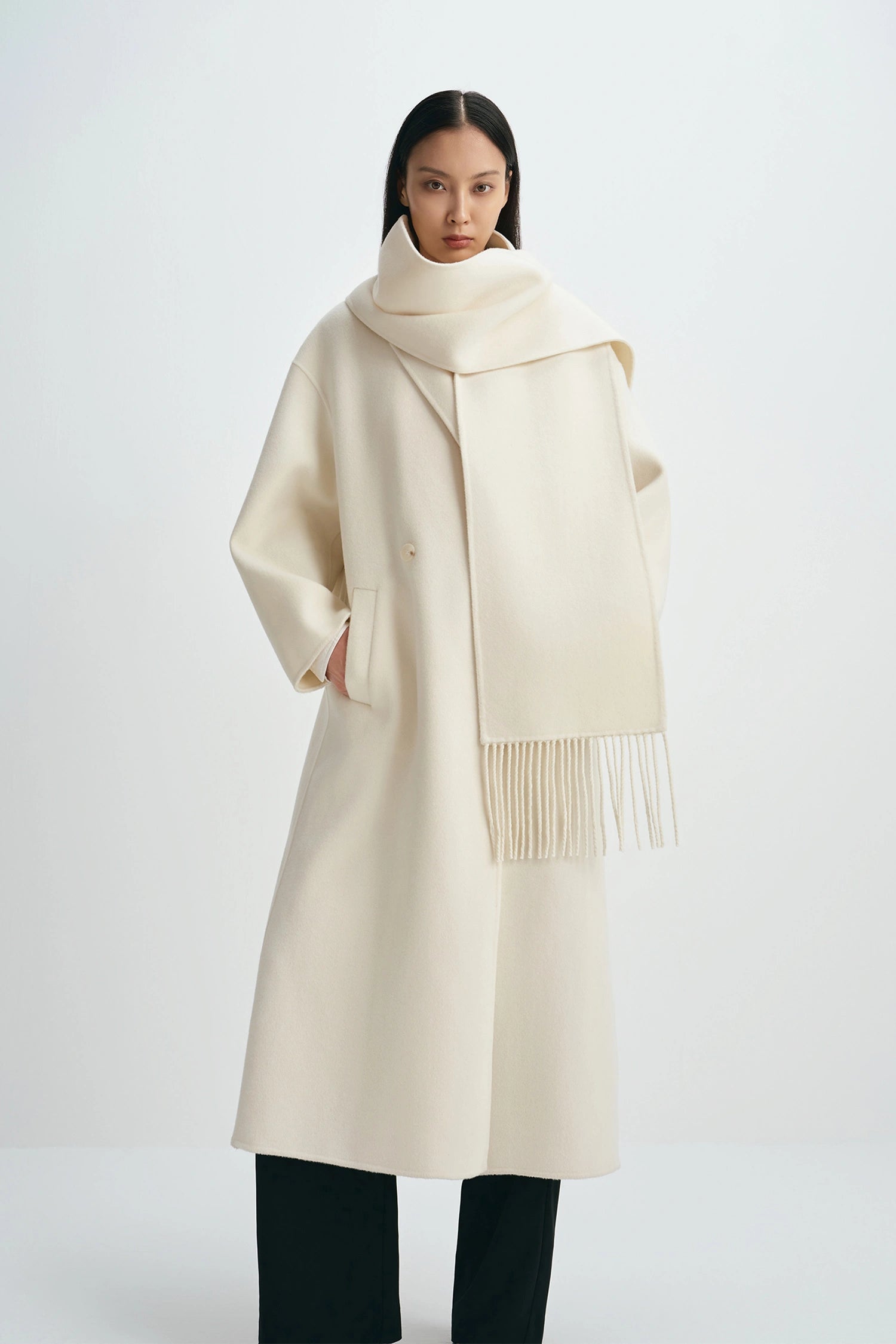 Greta Scarf Coat Creme