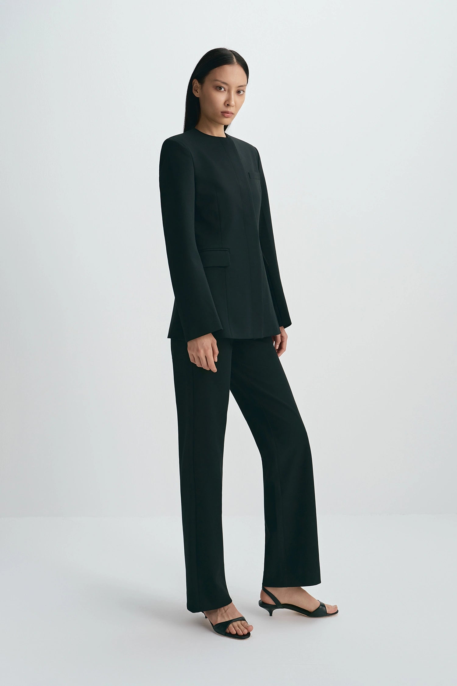 Dion Collarless Blazer Black