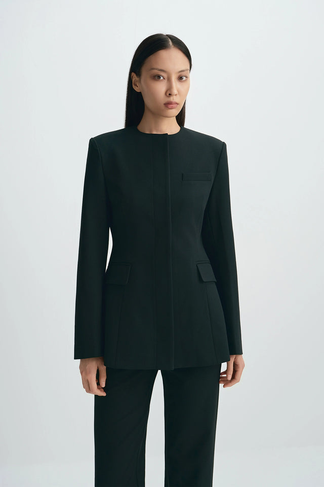 Dion Collarless Blazer Black