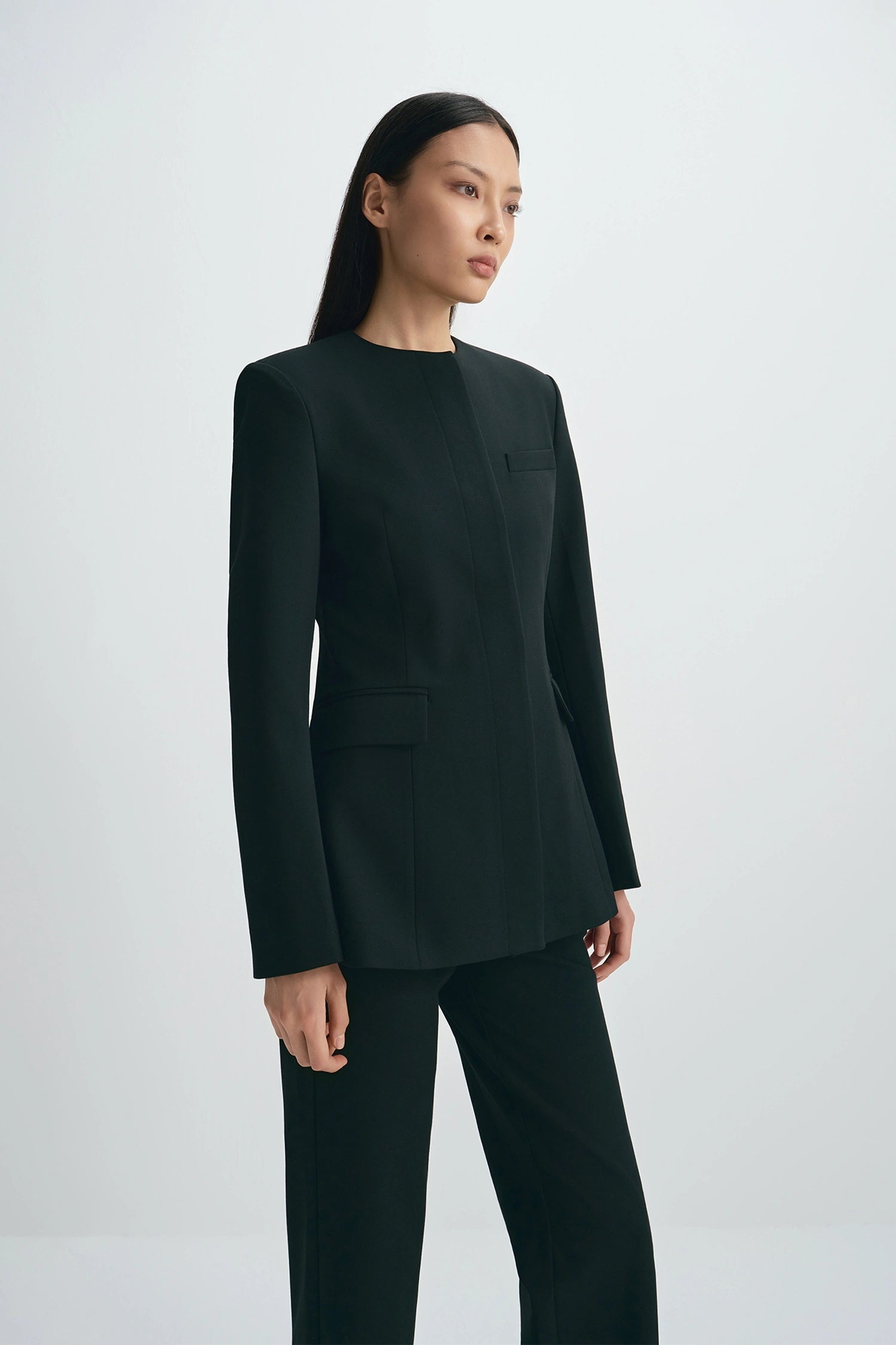 Dion Collarless Blazer Black