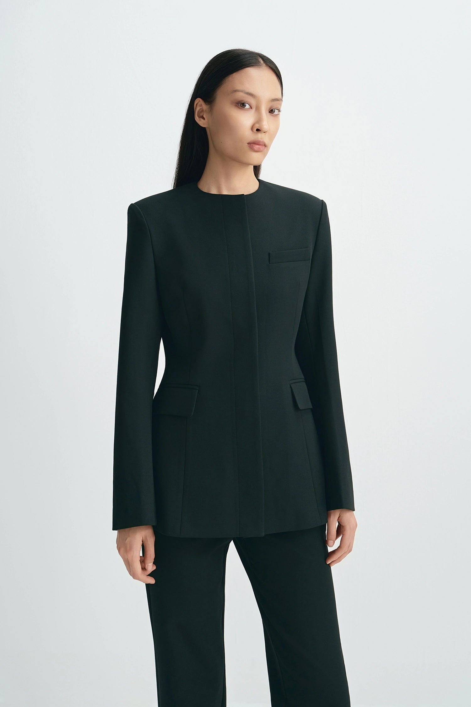 Dion Collarless Blazer Black