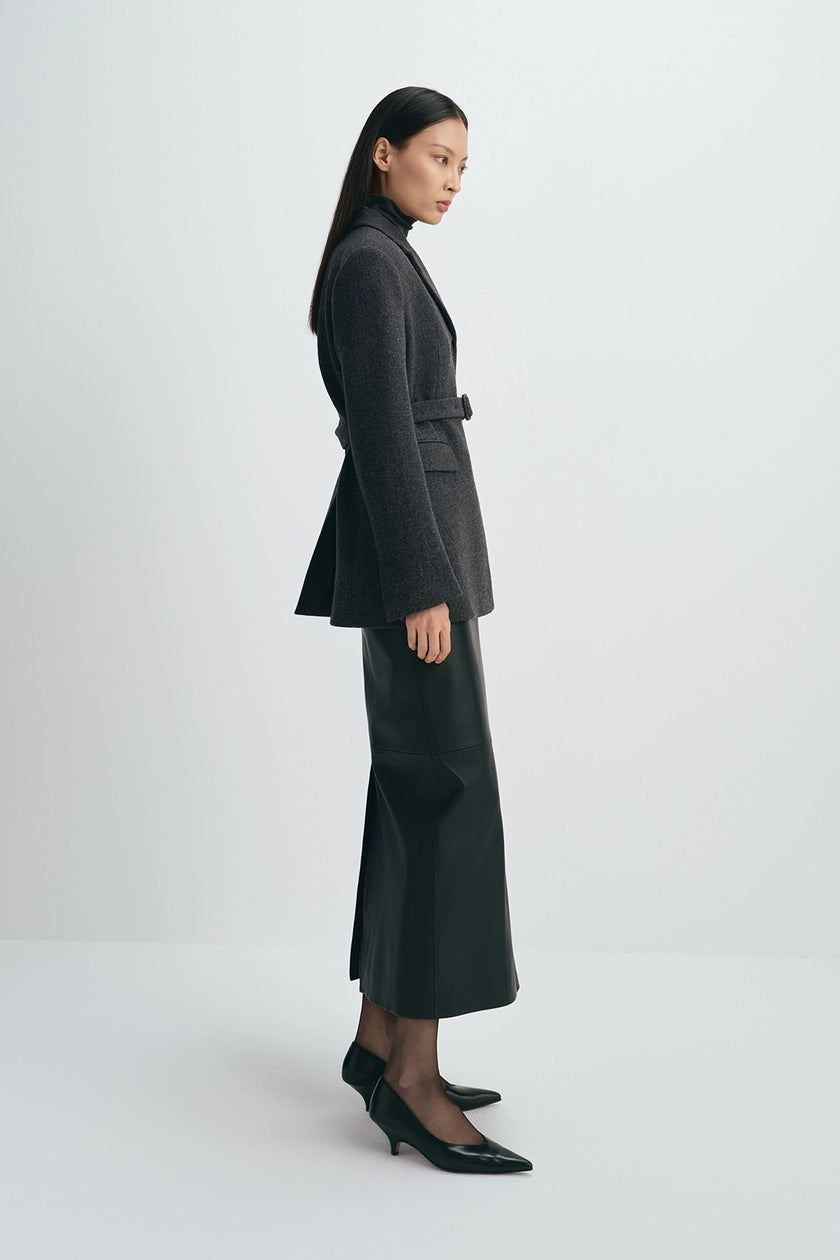 Roan Belted Wool Blazer H.Charcoal
