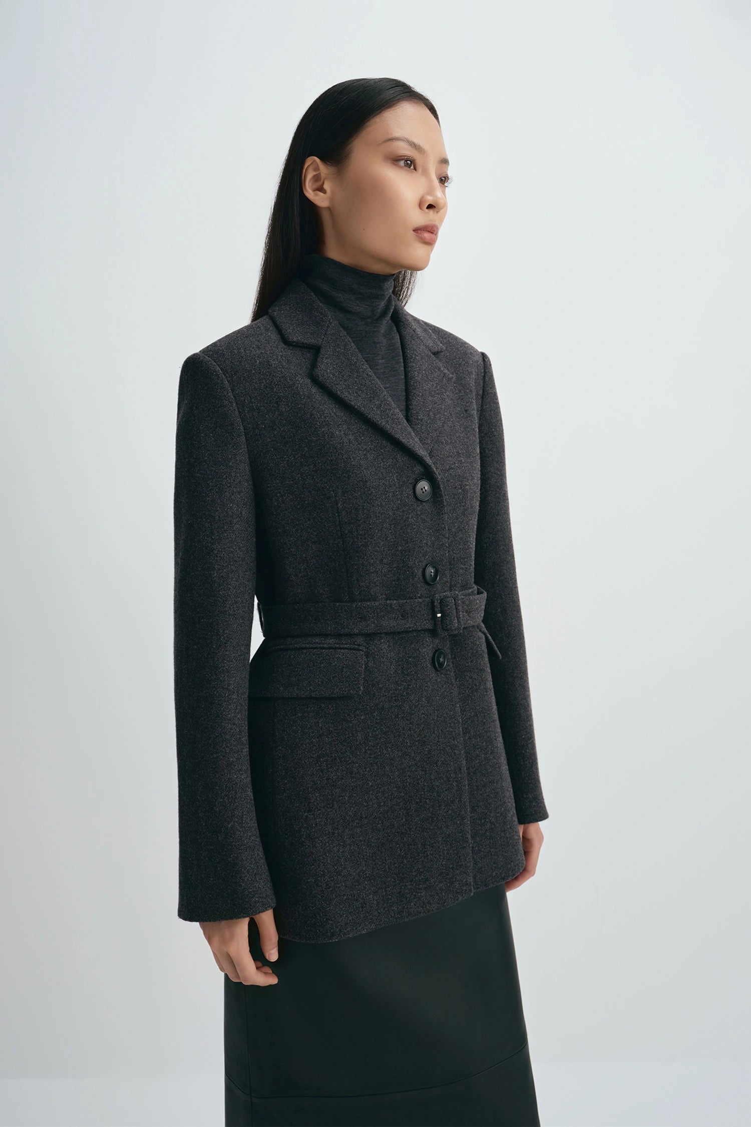 Roan Belted Wool Blazer H.Charcoal