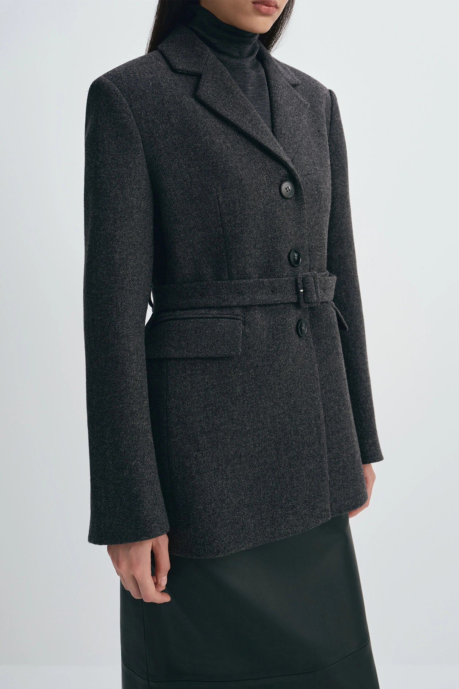 Roan Belted Wool Blazer H.Charcoal