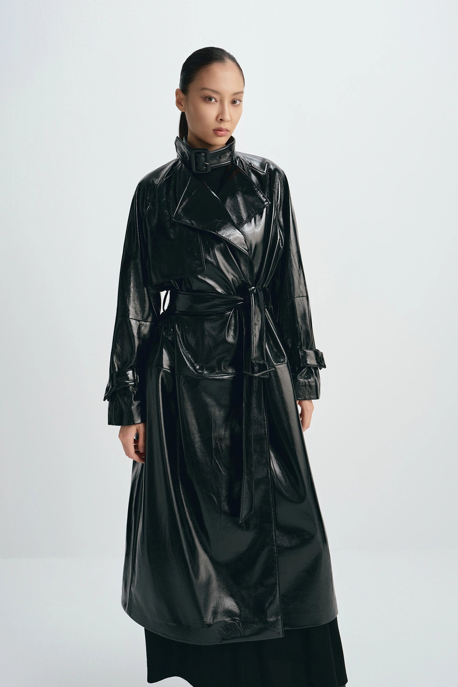 Hyde Shiny Pu Trench Coat Black