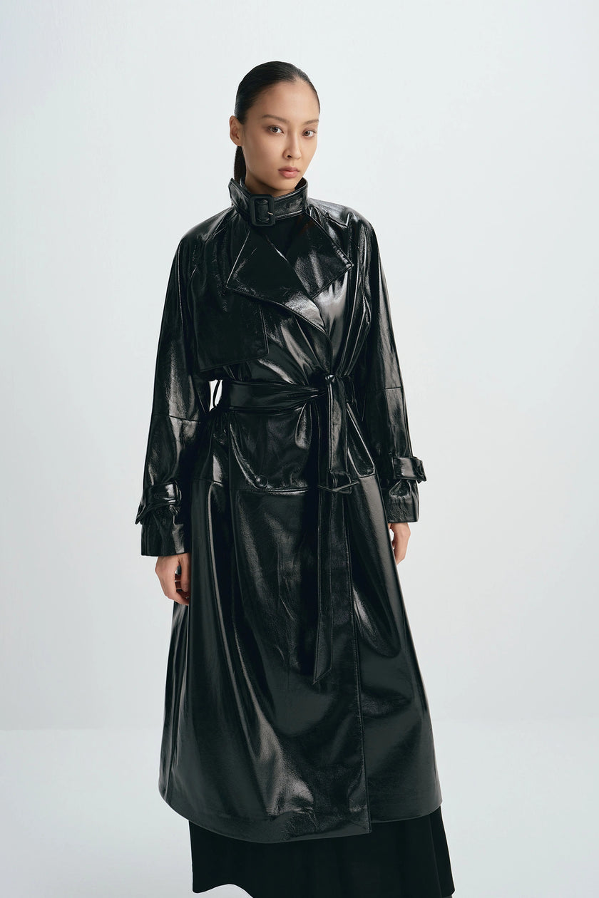 Hyde Shiny Pu Trench Coat Black