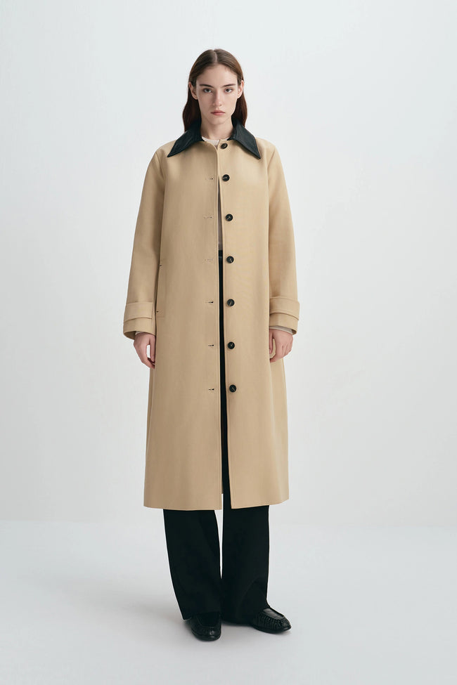 Vinni Pu Collar Car Coat Khaki