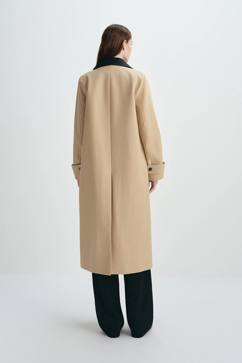Vinni Pu Collar Car Coat Khaki