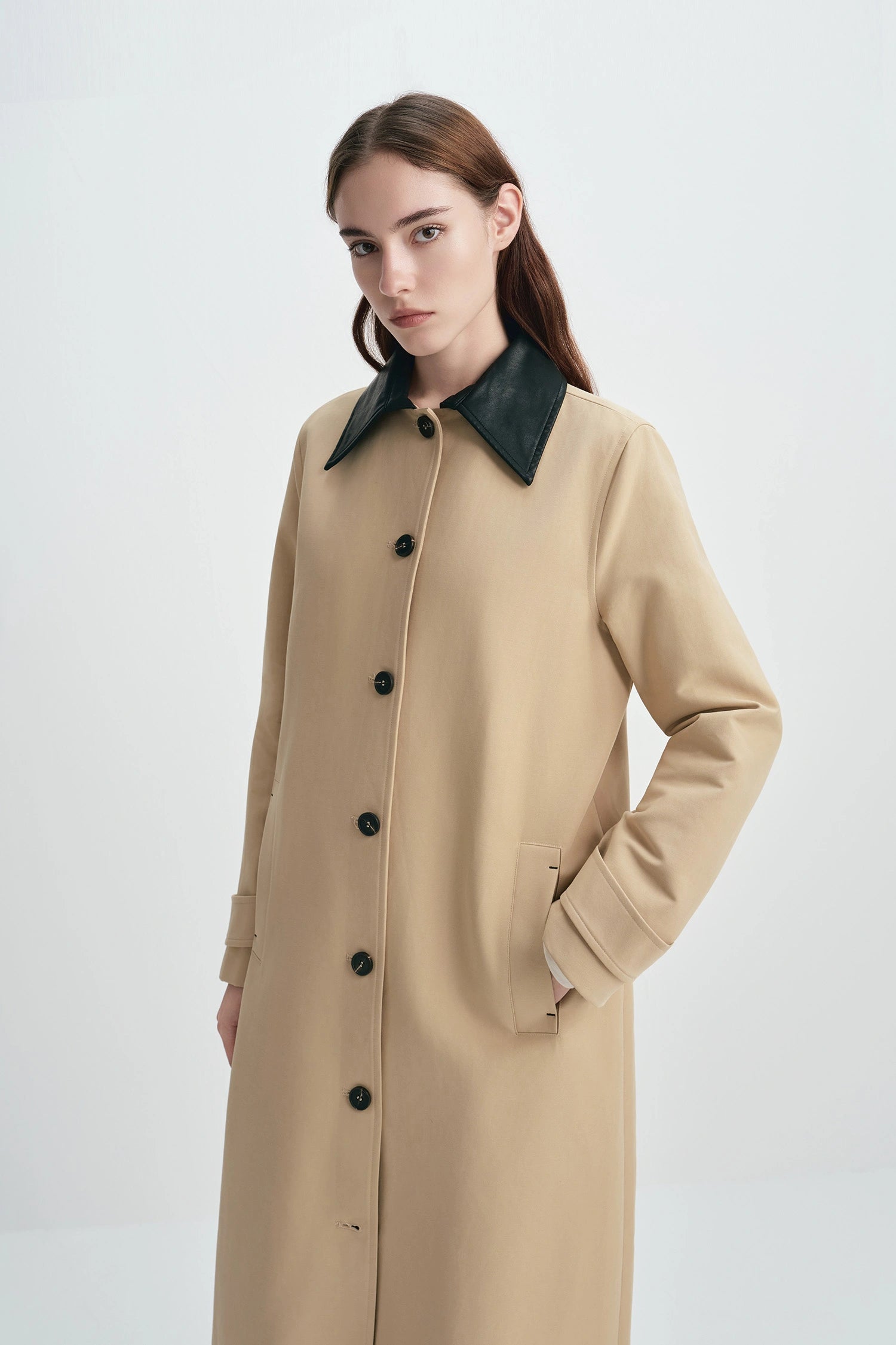 Vinni Pu Collar Car Coat Khaki