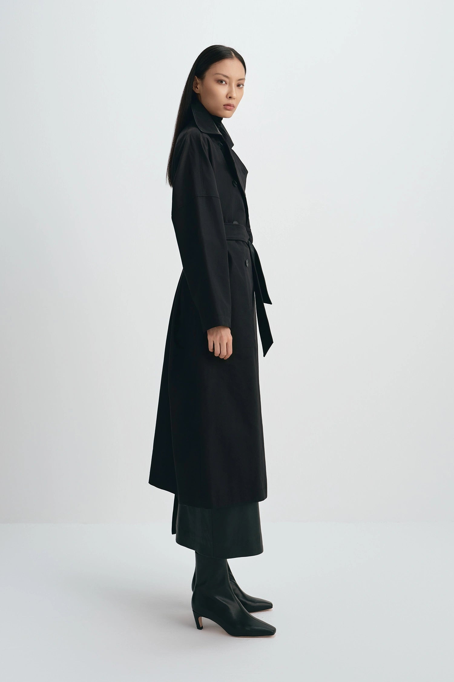 Easton Leather Collar Trench Coat Black