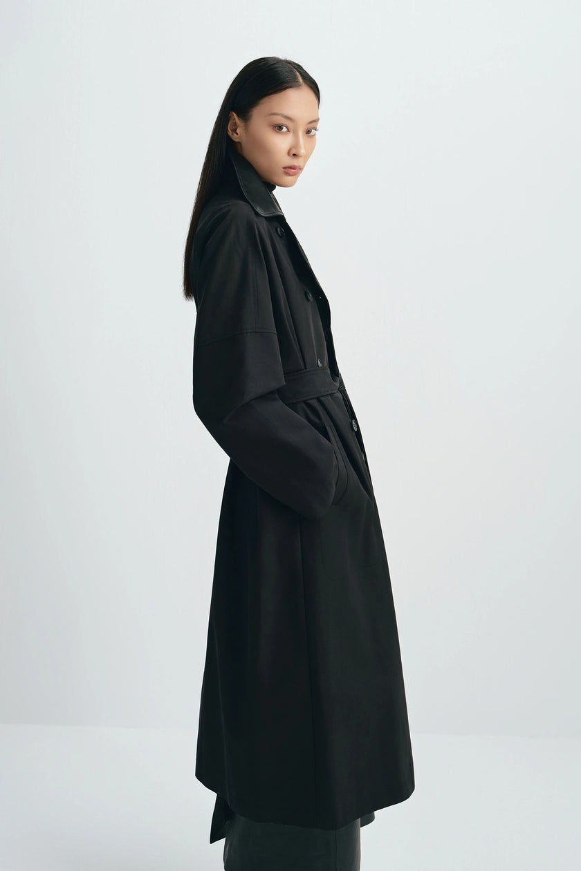 Easton Leather Collar Trench Coat Black