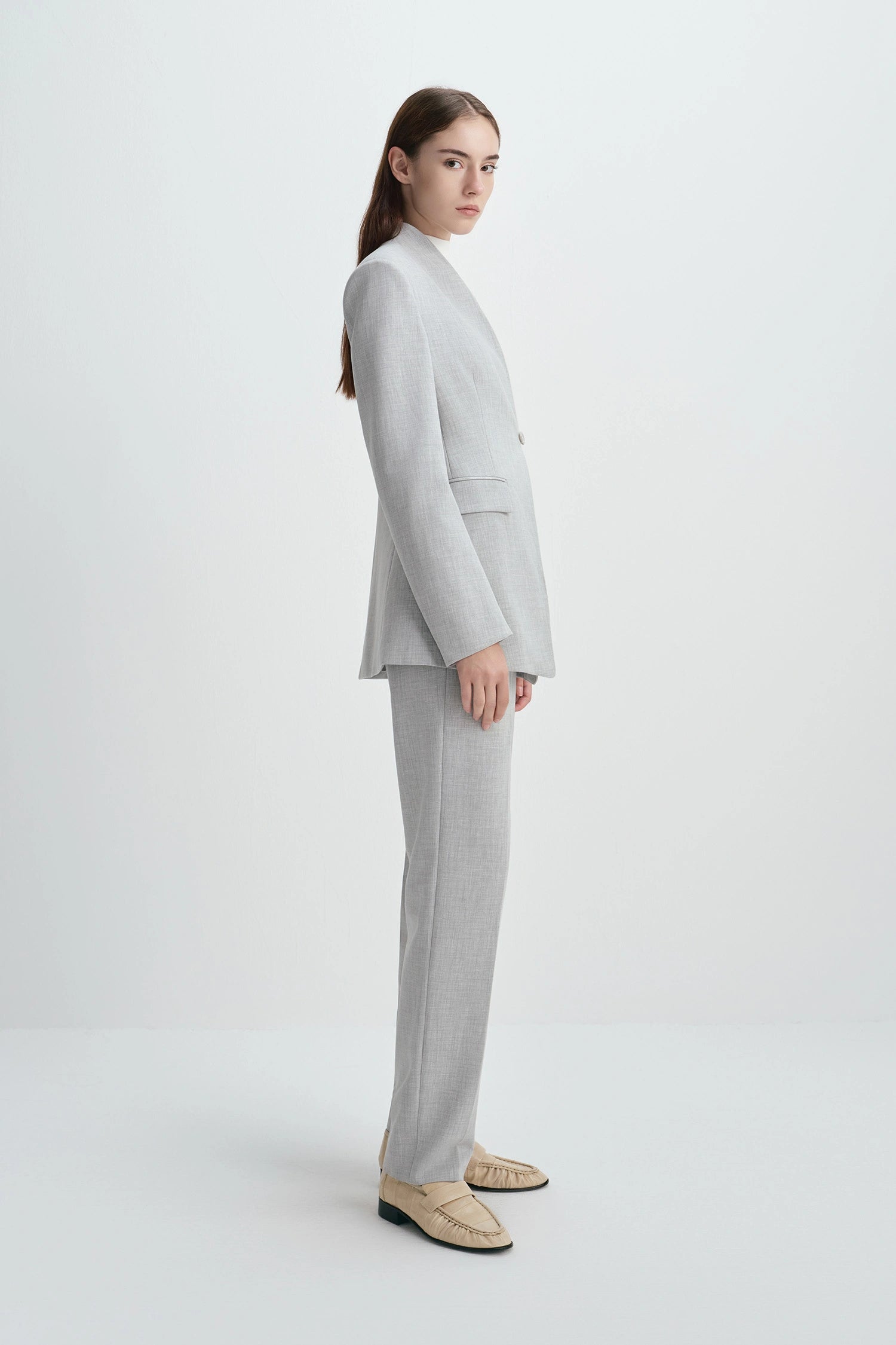Dun Collarless Blazer Grey Melange