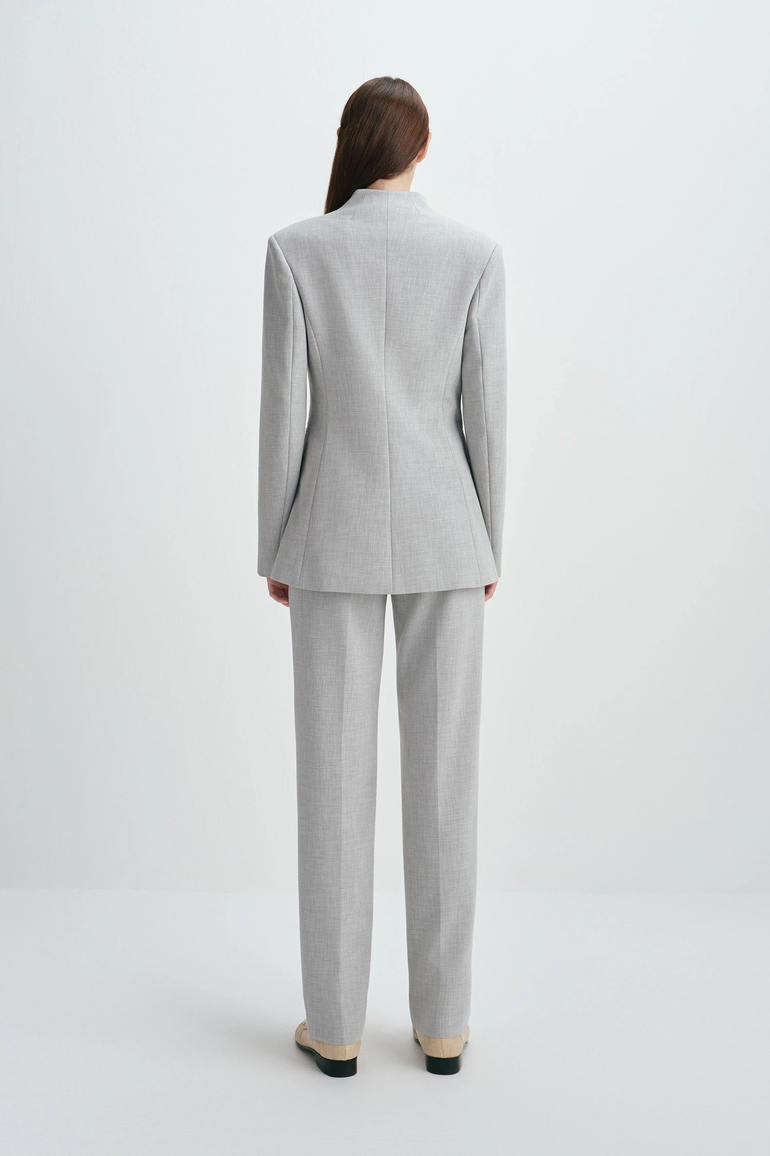Dun Collarless Blazer Grey Melange