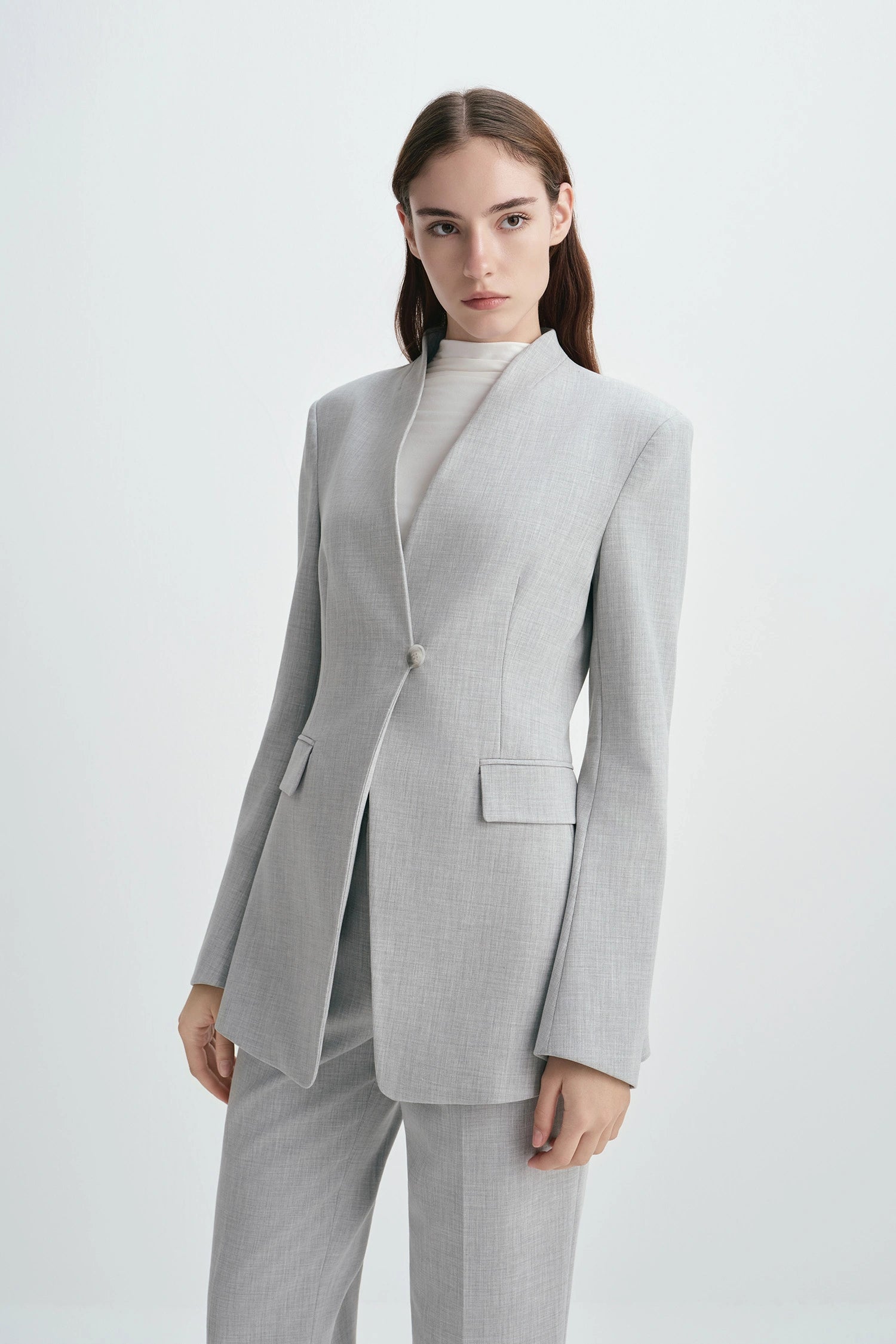 Dun Collarless Blazer Grey Melange