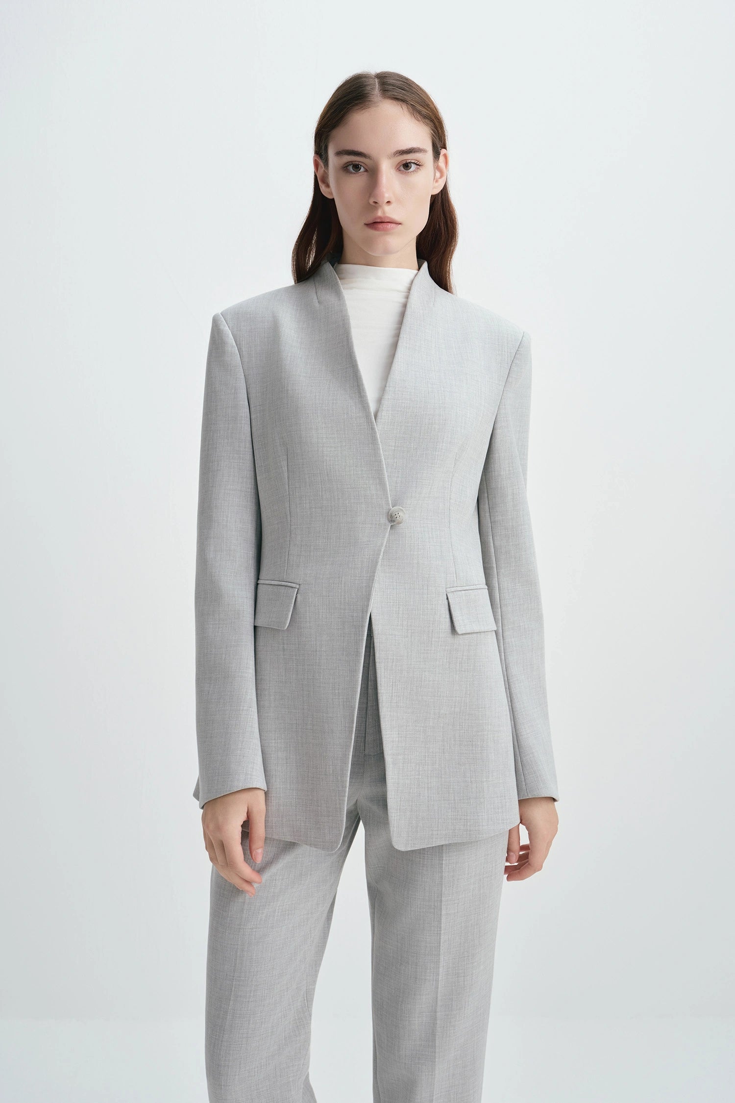Dun Collarless Blazer Grey Melange