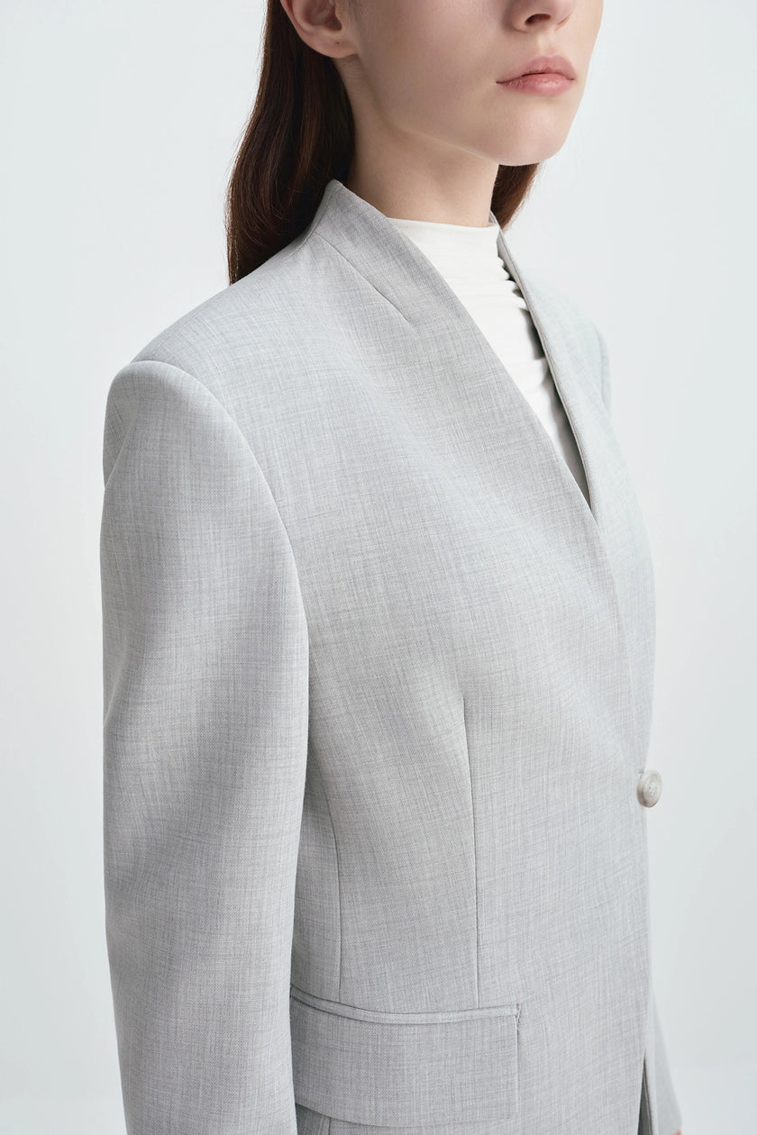 Dun Collarless Blazer Grey Melange