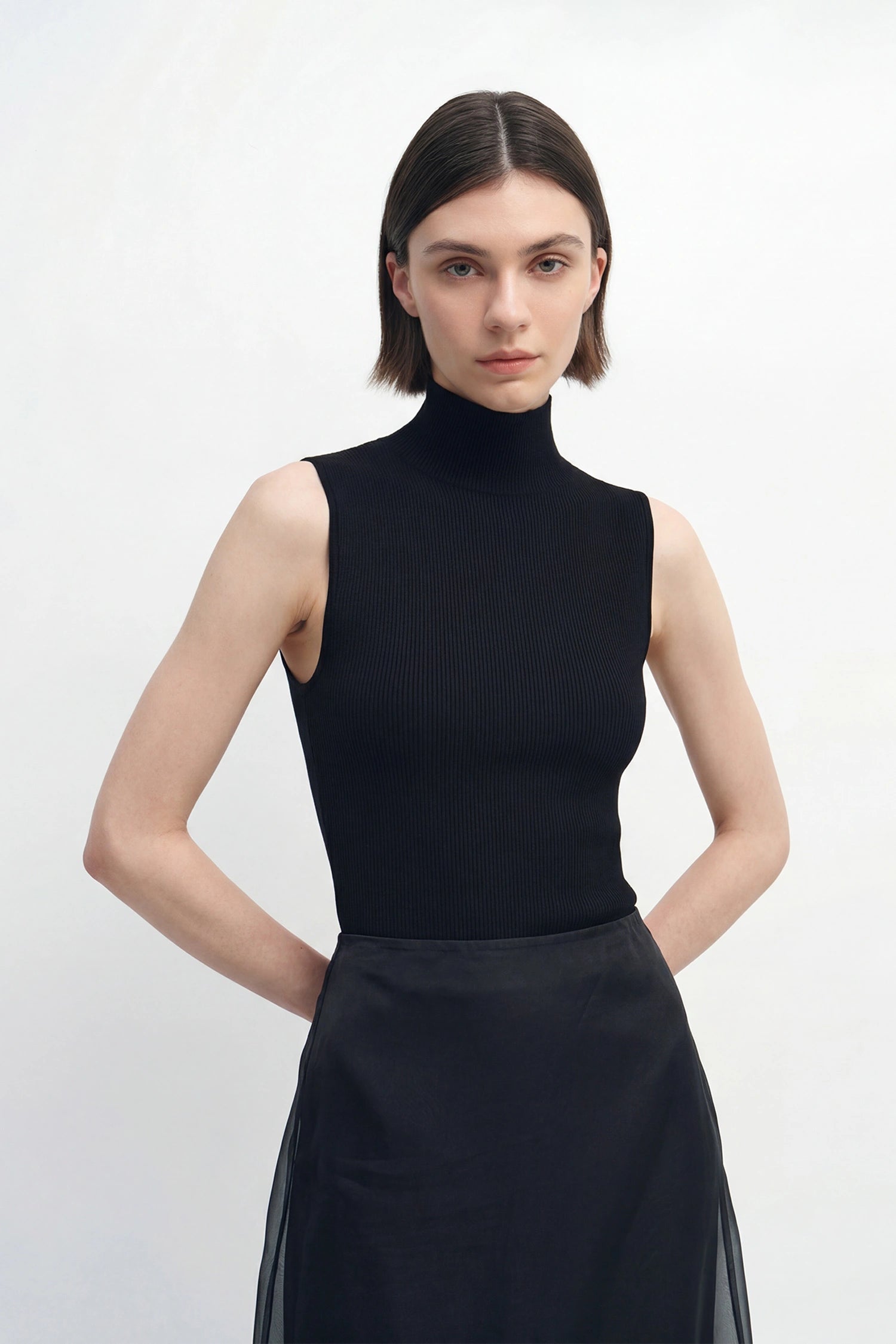 Lucca High Neck Short Sleeve Sweater-Black