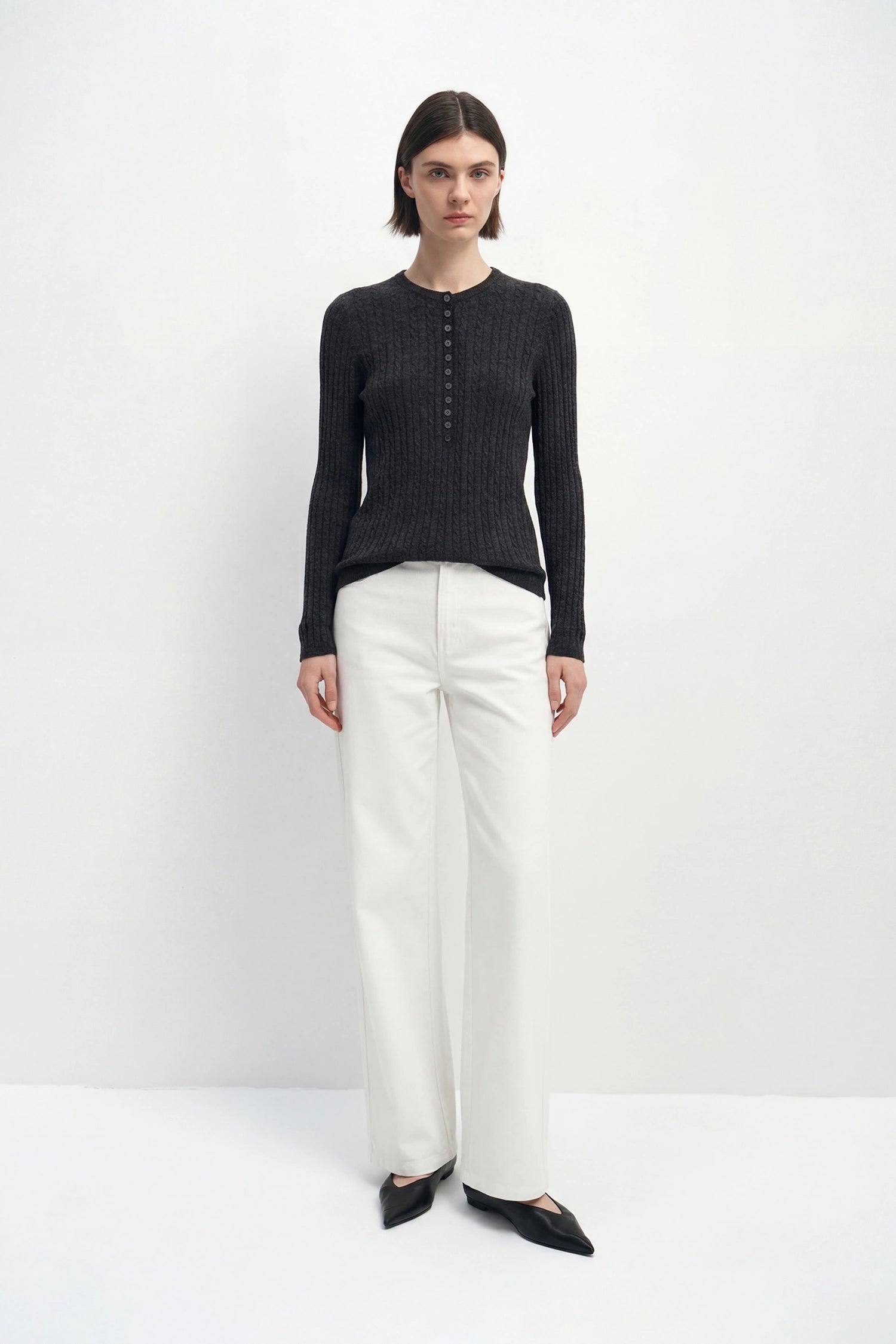 Richie Button Up Cable Sweater-H.Grey