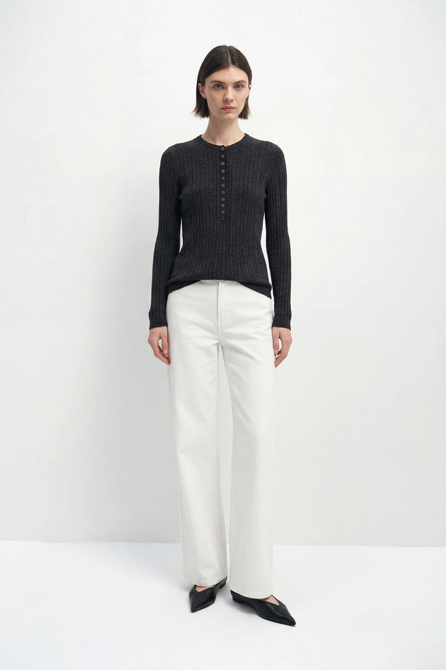 Richie Button Up Cable Sweater-H.Grey