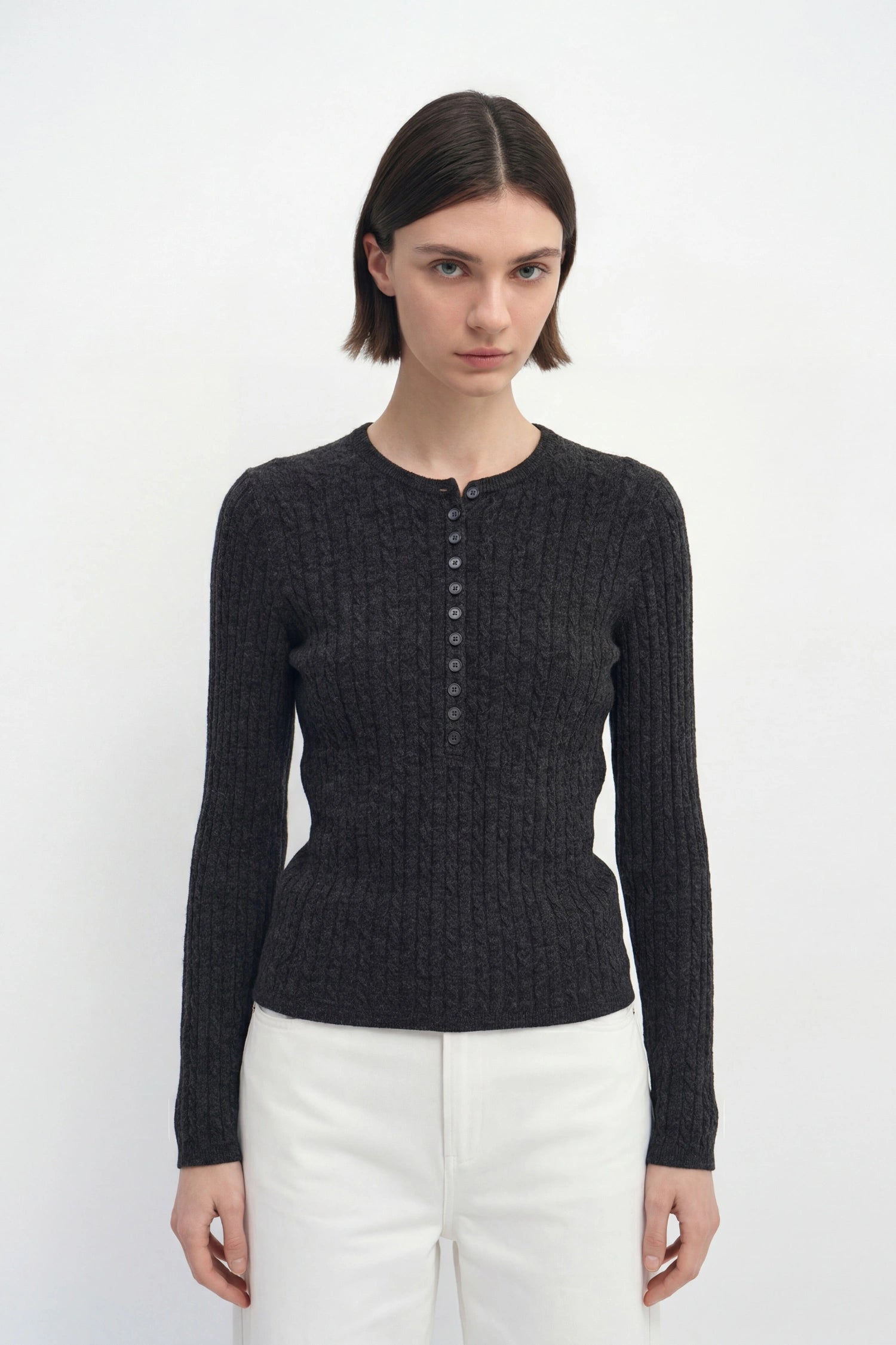Richie Button Up Cable Sweater-H.Grey