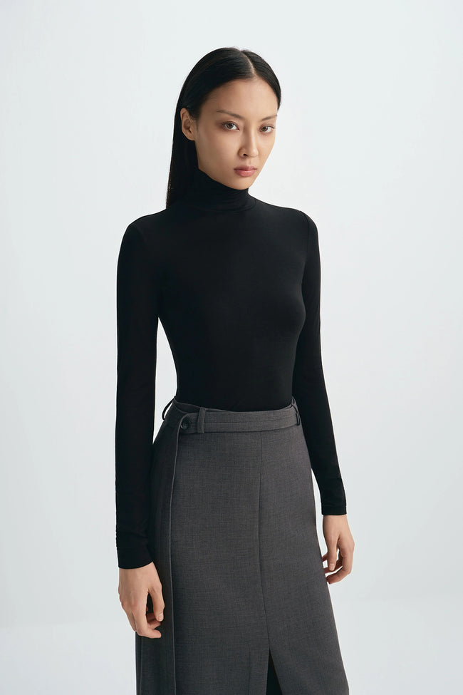 Jaliah Wool Turtleneck Top Black