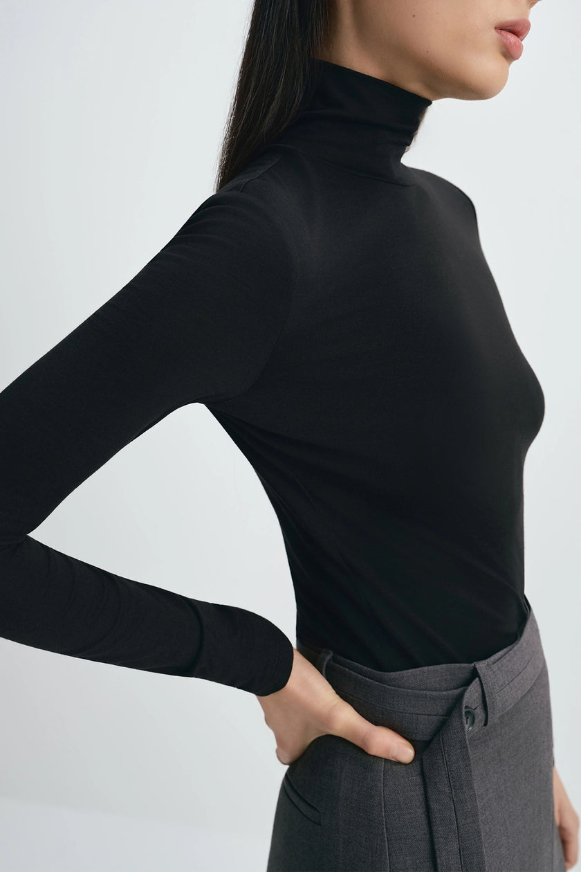 Jaliah Wool Turtleneck Top Black