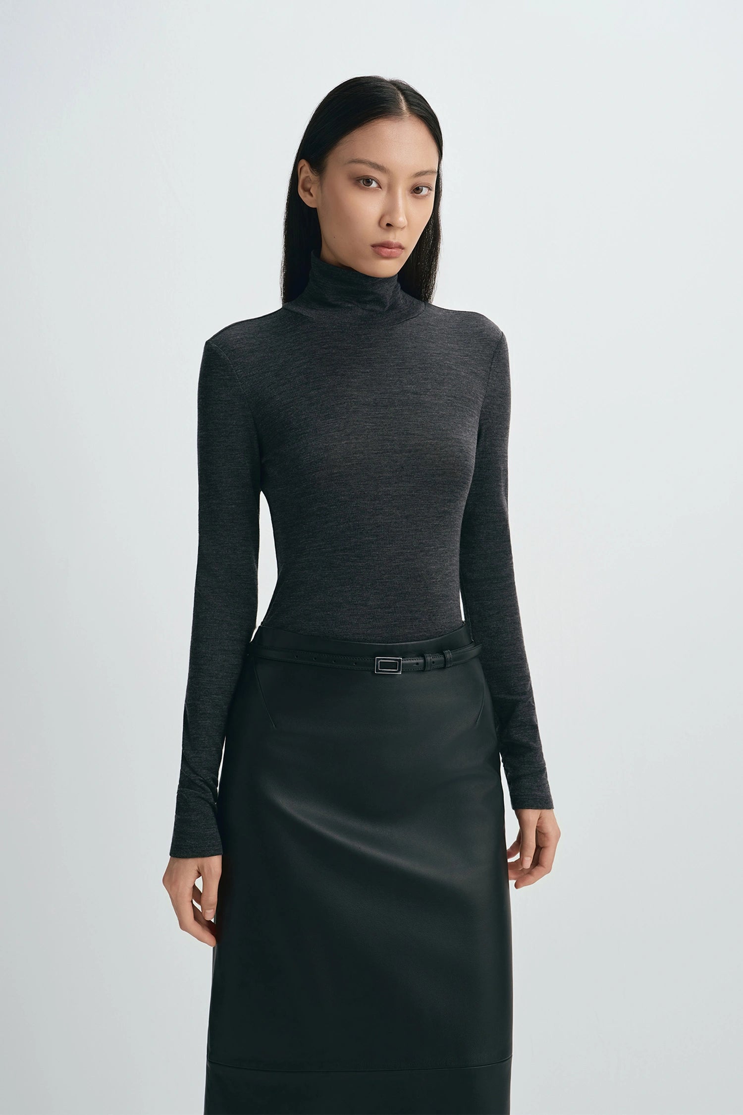 Jaliah Wool Turtleneck Top H.Charcoal