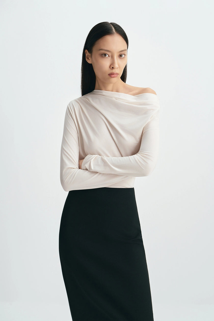 Florie Drape Shoulder Top Creme