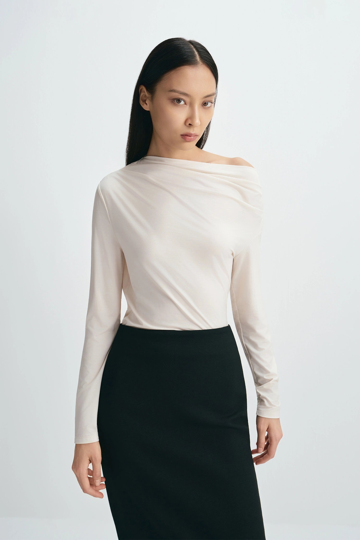 Florie Drape Shoulder Top Creme