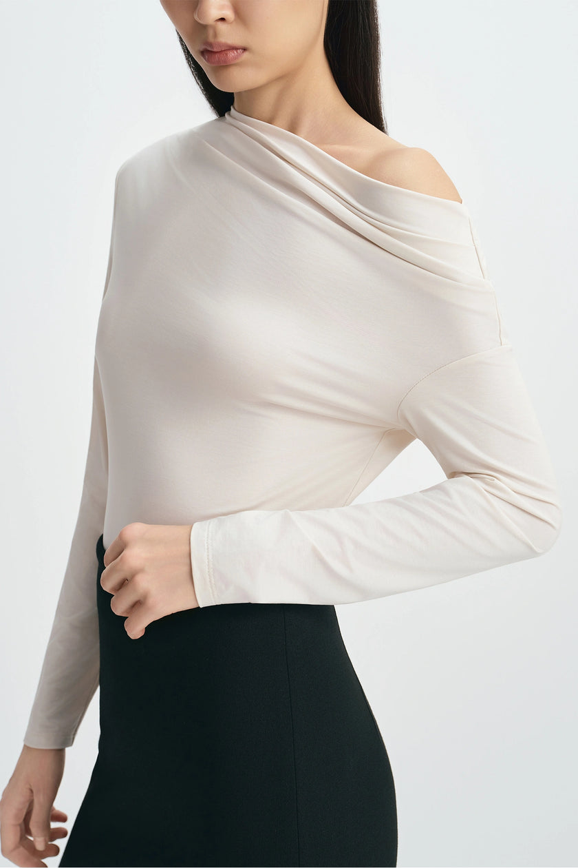 Florie Drape Shoulder Top Creme