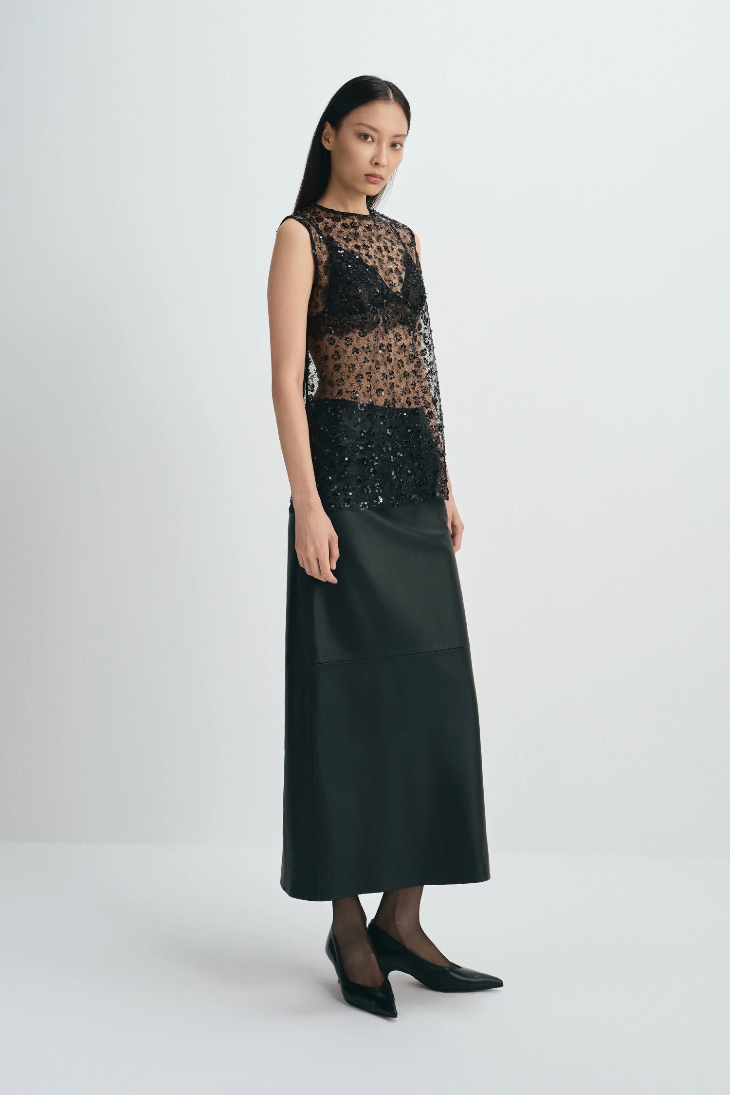 Ananya Beaded Lace Top Black