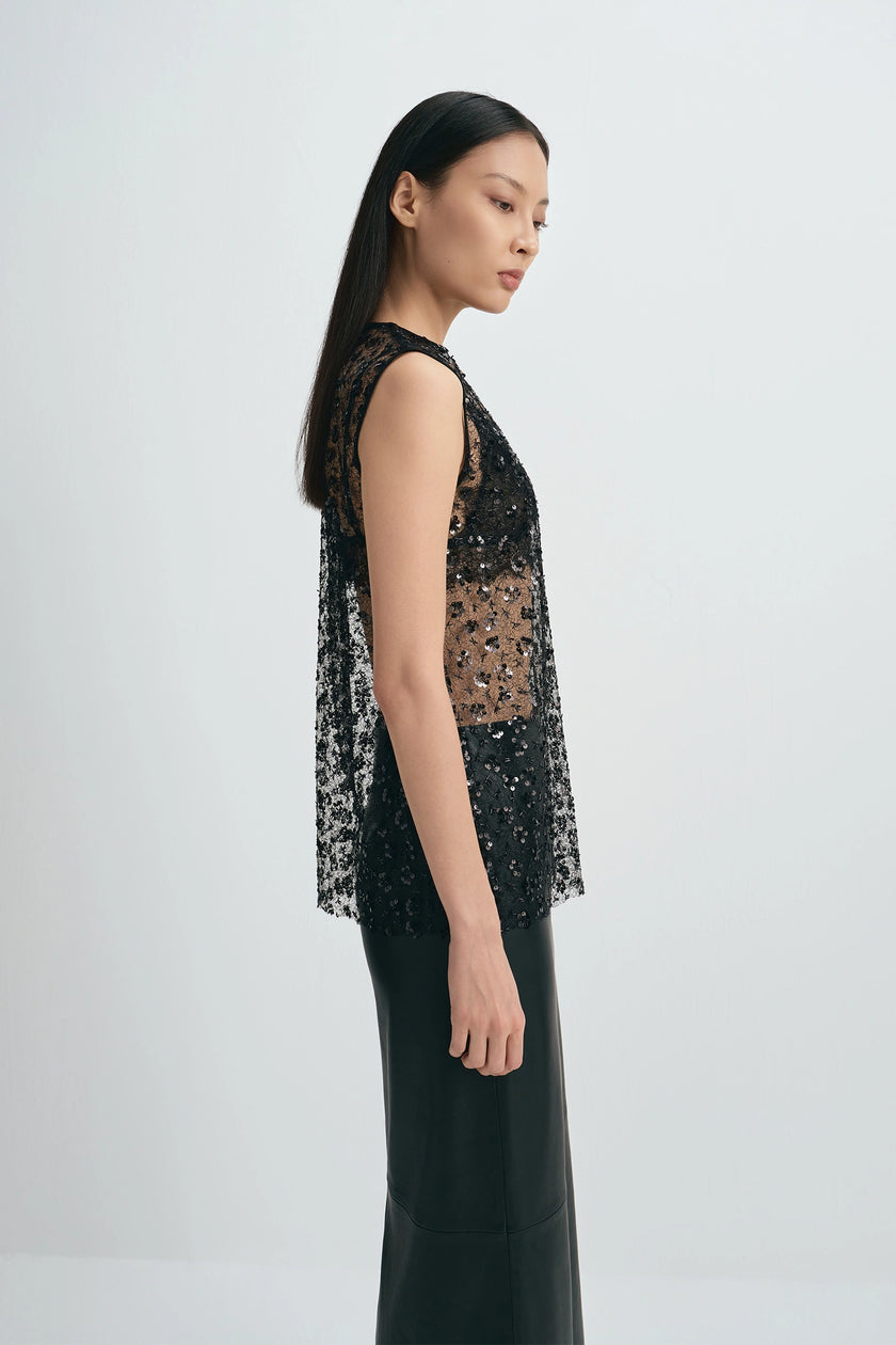 Ananya Beaded Lace Top Black