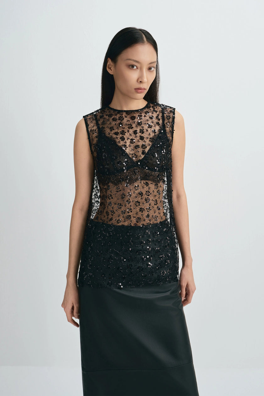 Ananya Beaded Lace Top Black