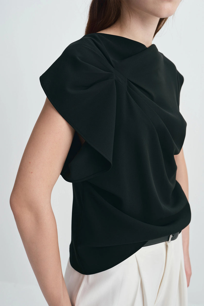 Kari Asymmetric Shoulder Top Black