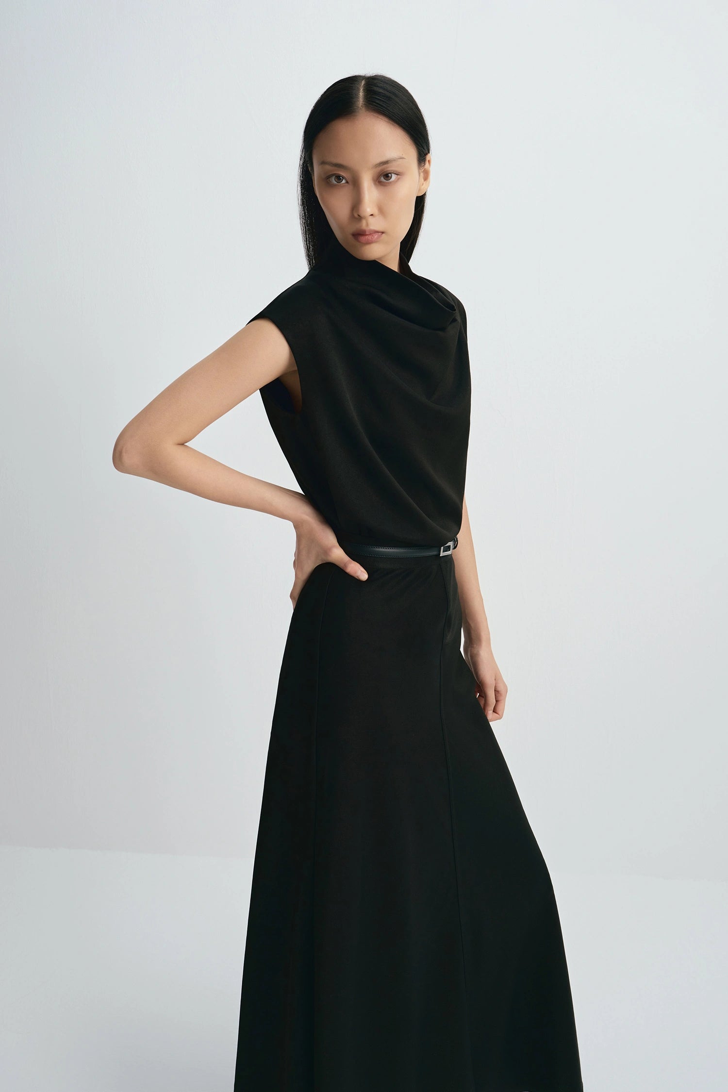 Tess Cowl Neck Top Black