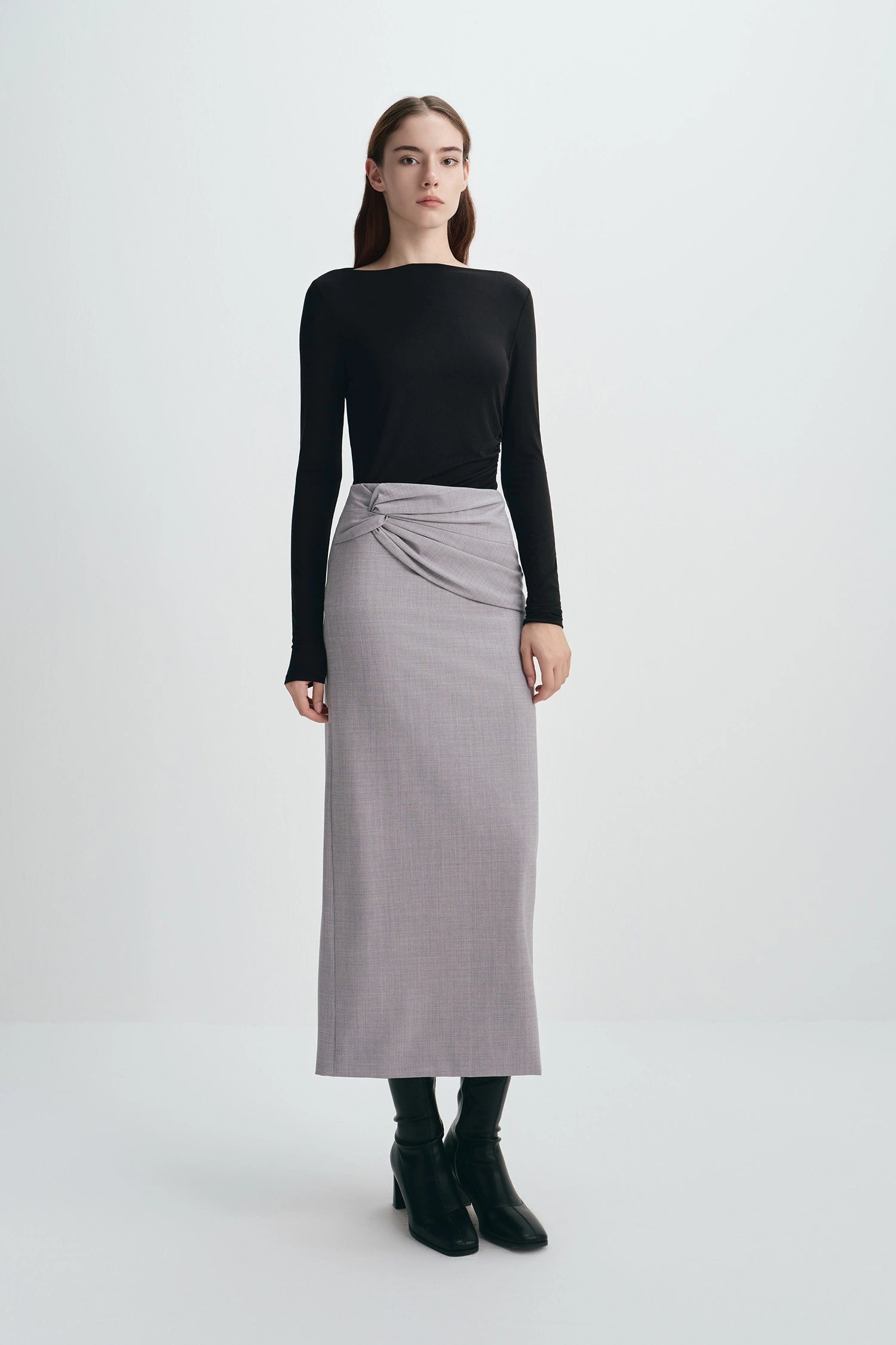 Rosy Side Drape Top Black